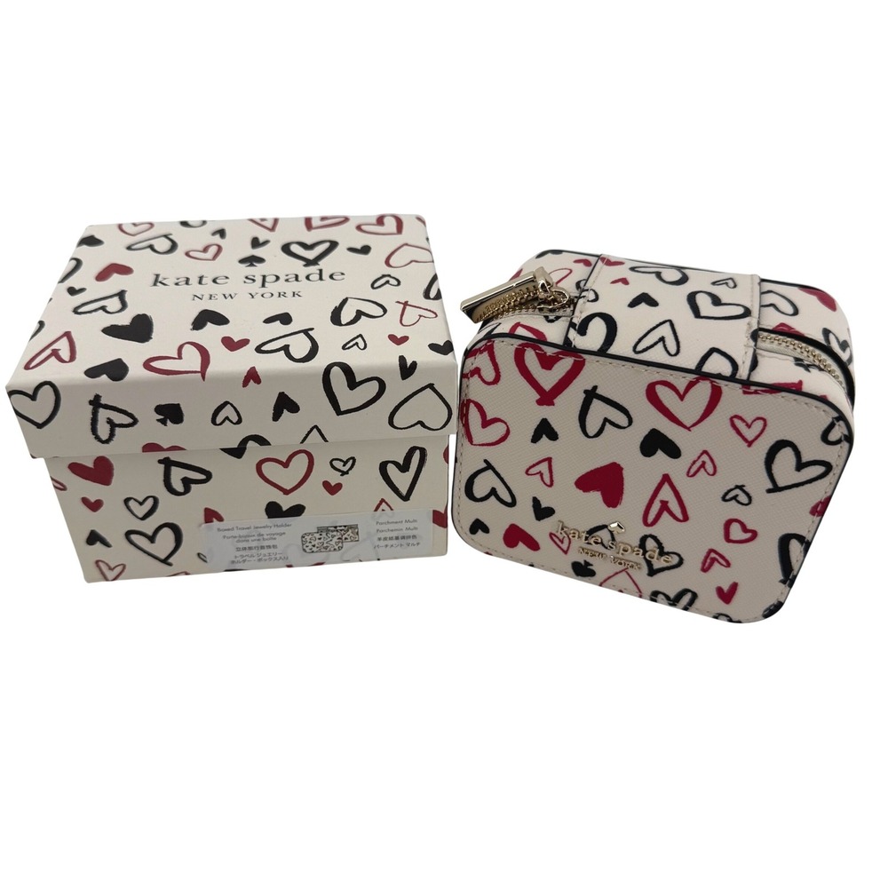Kate Spade Staci Scribble Heart Travel Jewelry Holder Box Parchment Multi NEW - Picture 6 of 10